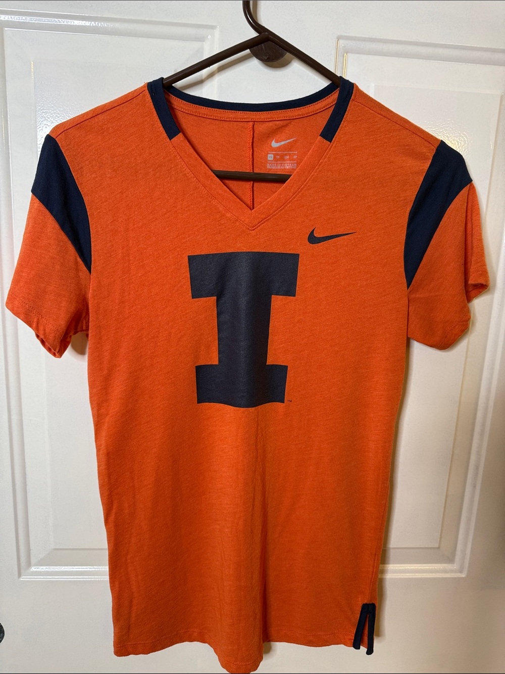 Nike Orange V-Neck Tee with Navy Detailing